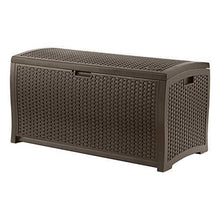 Load image into Gallery viewer, Suncast 73-Gallon Medium Deck Box - Lightweight Resin Indoor/Outdoor Storage Container and Seat for Patio Cushions and Gardening Tools - Store Items on Patio, Garage, Yard - Mocha Brown
