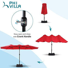Load image into Gallery viewer, PHI VILLA 15ft Patio Umbrella Double-Sided Outdoor Market Extra Large Umbrella with Crank, Umbrella Base Included (Red)
