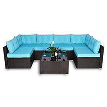 Load image into Gallery viewer, Amolife 7 Pieces Patio PE Rattan Sofa Chair Set Outdoor Sectional Furniture Black Wicker Conversation Set with Cushions and Tea Table
