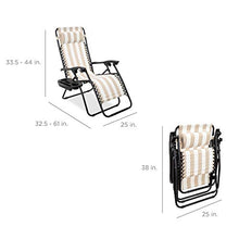 Load image into Gallery viewer, Best Choice Products Set of 2 Adjustable Steel Mesh Zero Gravity Lounge Chair Recliners w/Pillows and Cup Holder Trays, Tan Striped
