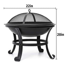 Load image into Gallery viewer, KINGSO Fire Pit, 22'' Fire Pits Outdoor Wood Burning Steel BBQ Grill Firepit Bowl with Mesh Spark Screen Cover Log Grate Wood Fire Poker for Camping Picnic Bonfire Patio Backyard Garden Beaches Park
