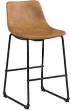 Load image into Gallery viewer, Walker Edison Douglas Urban Industrial Faux Leather Armless Counter Chairs, Set of 2, Whiskey Brown

