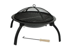 Load image into Gallery viewer, Fire Sense Portable Folding Round Black Steel 22 Inch Fire Pit with Carry Bag | Wood Burning | Mesh Spark Screen, Wood Grate, Cooking Grate, and Screen Lift Tool Included | Lightweight Patio
