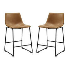 Load image into Gallery viewer, Walker Edison Douglas Urban Industrial Faux Leather Armless Counter Chairs, Set of 2, Whiskey Brown
