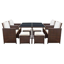 Load image into Gallery viewer, Devoko 9 Pieces Patio Dining Sets Outdoor Space Saving Rattan Chairs with Glass Table Patio Furniture Sets Cushioned Seating and Back Sectional Conversation Set (Beige)
