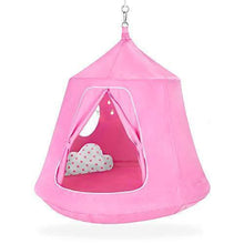 Load image into Gallery viewer, Best Choice Products Kids Indoor &amp; Outdoor Hanging Hammock Swing Tent Set w/Inflatable Base, Ropes, and Multicolor LED String Lights, Pink
