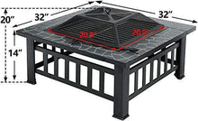 Load image into Gallery viewer, ZENY 32’’ Outdoor Fire Pits BBQ Square Firepit Table Backyard Patio Garden Stove Wood Burning Fireplace with Spark Screen Cover,Poker,Cover,Grill
