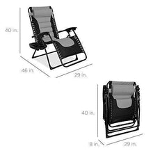 Load image into Gallery viewer, Best Choice Products Oversized Padded Zero Gravity Chair, Folding Outdoor Patio Recliner for Backyard, Beach w/Headrest, Side Tray, Textilene Mesh - Gray
