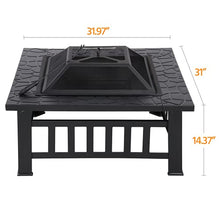 Load image into Gallery viewer, Yaheetech Multifunctional Fire Pit Table 32in Square Metal Firepit Stove Backyard Patio Garden Fireplace for Camping, Outdoor Heating, Bonfire and Picnic

