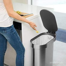 Load image into Gallery viewer, simplehuman 45 Liter / 12 Gallon Slim Hands-Free Kitchen Step Trash Can with Liner Rim, Stainless Steel 12 Gallons, Brushed with Plastic Lid
