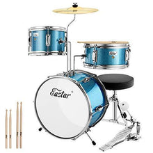Load image into Gallery viewer, Drum Set Eastar 14 inch Drum Set for Kids, 3-Piece with Adjustable Throne, Cymbal, Pedal &amp; Two Pairs of Drumsticks, Junior Drum Set with Bass Tom Snare Drum, Drum Kit for Beginners, Metallic Sky Blue
