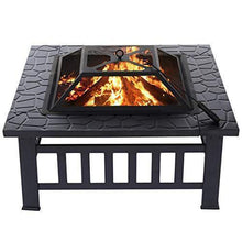 Load image into Gallery viewer, KingSo 32'' Outdoor Fire Pit Metal Square Firepit Patio Stove Wood Burning BBQ Grill Fire Pit Bowl with Spark Screen Cover, Log Grate, Poker for Backyard Garden Camping Picnic Bonfire
