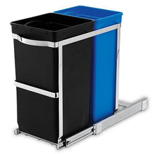Load image into Gallery viewer, simplehuman 35 Liter / 9.3 Gallon Dual Compartment Under Counter Kitchen Cabinet Pull-Out Recycling Bin and Trash Can
