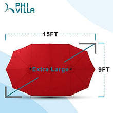 Load image into Gallery viewer, PHI VILLA 15ft Patio Umbrella Double-Sided Outdoor Market Extra Large Umbrella with Crank, Umbrella Base Included (Red)

