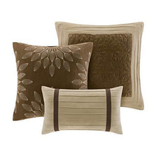 Load image into Gallery viewer, Madison Park - Palmer 7 Piece Comforter Set - Natural - Queen - Pieced Microsuede - Includes 1 Comforter, 3 Decorative Pillows, 1 Bed Skirt, 2 Shams
