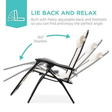 Load image into Gallery viewer, Best Choice Products Set of 2 Adjustable Steel Mesh Zero Gravity Lounge Chair Recliners w/Pillows and Cup Holder Trays, Tan Striped
