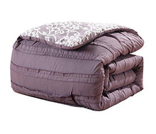 Load image into Gallery viewer, Chic Home CS2426 10 Piece Lea Complete Pleated Ruffles and Reversible Printed Queen Bed in a Bag Comforter Set Plum Sheets Included

