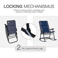 Load image into Gallery viewer, Outsunny Folding Rocking Chair Set Pack of 2 Padded Rockers with Armrest, Navy Blue/Grey
