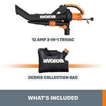Load image into Gallery viewer, WORX WG509 TRIVAC 12 Amp 3-In-1 Electric Blower/Mulcher/Vacuum with Multi-Stage All Metal Mulching System, Black
