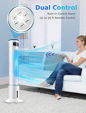 Load image into Gallery viewer, Evaporative Air Cooler - COMFYHOME 43-Inch Bladeless Tower Fan w/Cooler Mode &amp; 3 Speeds, 60°Oscillation, 20-Ft Remote, 12-Hour Timer, Personal Cooling Fan for Home Office Bedroom, 2 Ice Packs Included
