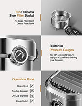 Load image into Gallery viewer, Espresso Machine, 15 Bar Espresso Maker with Milk Frother Wand and Compact Design, Professional Espresso Coffee Machine for Cappuccino and Latte
