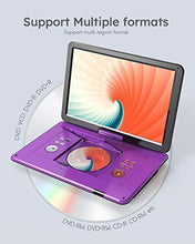 Load image into Gallery viewer, 17.5" Portable DVD Player with 15.6" Large HD Screen, 6 Hours Rechargeable Battery, Support USB/SD Card/Sync TV and Multiple Disc Formats, High Volume Speaker, Purple
