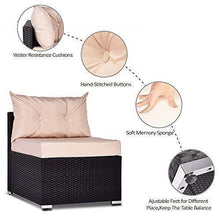 Load image into Gallery viewer, Amolife 7 Pieces Patio PE Rattan Sofa Chair Set Outdoor Sectional Furniture Black Wicker Conversation Set with Tan Cushions Covers and Tea Table
