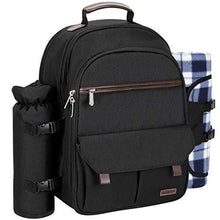 Load image into Gallery viewer, Sunflora Picnic Backpack for 4 Person Set Pack with Insulated Waterproof Pouch for Family Outdoor Camping (Black)
