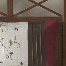 Load image into Gallery viewer, Madison Park Serene Faux Silk Comforter Floral Embroidery Design All Season Set, Matching Bed Skirt, Decorative Pillows, King(104"x92"), Red, 7 Piece
