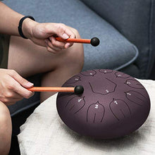 Load image into Gallery viewer, Steel Tongue Drum - 11 Notes 12 inches - Percussion Instrument -Handpan Drum with Bag, Music Book, Mallets, Finger Picks (12'', Dark Purple)
