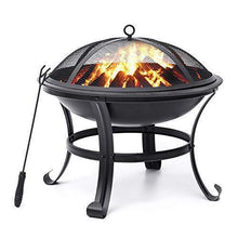 Load image into Gallery viewer, KINGSO Fire Pit, 22'' Fire Pits Outdoor Wood Burning Steel BBQ Grill Firepit Bowl with Mesh Spark Screen Cover Log Grate Wood Fire Poker for Camping Picnic Bonfire Patio Backyard Garden Beaches Park
