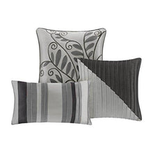 Load image into Gallery viewer, Madison Park Amherst Faux Silk Comforter Set-Casual Contemporary Design All Season Down Alternative Bedding, Matching Shams, Bedskirt, Decorative Pillows, Queen(90"x90"), Black, 7 Piece
