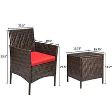 Load image into Gallery viewer, Devoko Patio Porch Furniture Sets 3 Pieces PE Rattan Wicker Chairs with Table Outdoor Garden Furniture Sets (Brown/Red)
