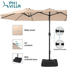 Load image into Gallery viewer, PHI VILLA 15ft Patio Umbrella Double-Sided Outdoor Market Extra Large Umbrella with Crank, Umbrella Base Included (Beige)
