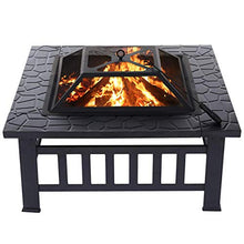 Load image into Gallery viewer, Fire Pit 32'' Wood Burning Firepit Metal Square Outdoor Fire Tables Steel BBQ Grill Fire Pit Bowl with Spark Screen Cover, Poker Log Grate for Patio Bonfire Camping Backyard Garden Picnic
