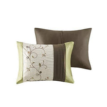 Load image into Gallery viewer, Madison Park Serene Faux Silk Comforter Floral Embroidery Design All Season Set, Matching Bed Skirt, Decorative Pillows, Queen(90"x90"), Green 7 Piece
