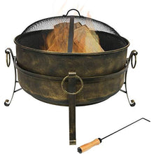 Load image into Gallery viewer, Sunnydaze Cauldron Outdoor Fire Pit - 24 Inch Deep Bonfire Wood Burning Patio &amp; Backyard Firepit for Outside with Round Spark Screen, Fireplace Poker, and Metal Grate
