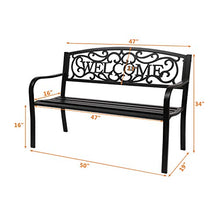 Load image into Gallery viewer, VINGLI 50" Patio Outdoor Metal Welcome Bench,Powder Coated Cast Iron Steel for Garden Path Yard Lawn Work Entryway Decor Deck, Black
