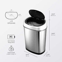 Load image into Gallery viewer, NINESTARS DZT-42-9 Automatic Touchless Infrared Motion Sensor Trash Can, 11 Gal 42L, Stainless Steel Base (Oval, Silver/Black Lid)
