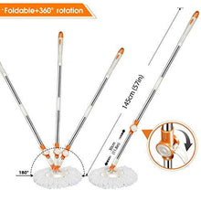 Load image into Gallery viewer, MASTERTOP Spin Mop &amp; Bucket with Wringer Set, Floor Cleaning, Household Cleaning Supplies, Stainless Steel Spinning Mop Bucket, 7 Microfiber Mop Refills, 57" Extended Handle, 2 Wheels Easy Moving
