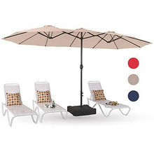 Load image into Gallery viewer, PHI VILLA 15ft Patio Umbrella Double-Sided Outdoor Market Extra Large Umbrella with Crank, Umbrella Base Included (Beige)
