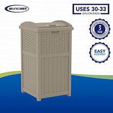 Load image into Gallery viewer, Suncast 33 Gallon Hideaway Trash Can for Patio - Resin Outdoor Trash with Lid - Use in Backyard, Deck, or Patio - Dark Taupe
