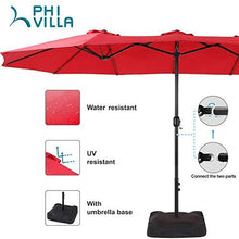 Load image into Gallery viewer, PHI VILLA 15ft Patio Umbrella Double-Sided Outdoor Market Extra Large Umbrella with Crank, Umbrella Base Included (Red)
