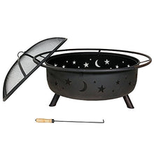 Load image into Gallery viewer, Sunnydaze Cosmic Fire Pit for Outdoors - 42-Inch Large Wood Burning Fire Pit with Moon and Stars - Perfect for Patio and Backyard Bonfires Outside - Includes Round Spark Screen, Fireplace Poker, and Metal Grate - Celestial Design
