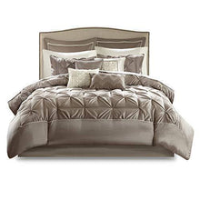 Load image into Gallery viewer, Madison Park Essentials Room in a Bag Faux Silk Comforter Set-Luxe Diamond Tufting All Season Bedding, Matching Curtains, Decorative Pillows, Queen(90"x90"), Taupe
