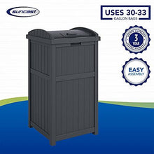 Load image into Gallery viewer, Suncast GH1732C 15.75" x 16" x 31.6" Trashcan Hideaway Outdoor Commercial 33 Gallon 31.6" Resin Garbage Waste Bin with Lid in Cyberspace for Garage
