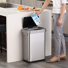 Load image into Gallery viewer, EKO EK9262MT-45L Horizon 45 Liter/11.9 Gallon Rectangular Motion Sensor Trash Can, Brushed Stainless Steel Finish
