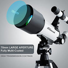 Load image into Gallery viewer, Stilnend Telescope 70mm Aperture 500mm AZ Mount Astronomical Refractor Telescope for Kids Adults &amp; Beginners Fully Multi-Coated Optics Portable with Tripod Phone Adapter
