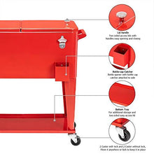Load image into Gallery viewer, VINGLI 80 Quart Rolling Ice Chest on Wheels, Portable Patio Party Bar Drink Cooler Cart, with Shelf, Beverage Pool with Bottle Opener,Water Pipe and Cover (Red)
