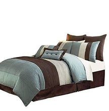 Load image into Gallery viewer, Chezmoi Collection 8-Piece Blue Brown Beige Pleated Stripe Comforter Set Full Size Bedding Set

